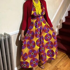 Womens African Print  crop Top w Full maxi Slit  Skirt Set Suit  2  piece L
